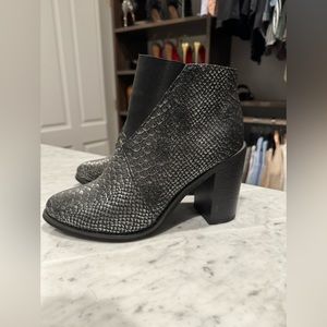 Black and silver stamped booties